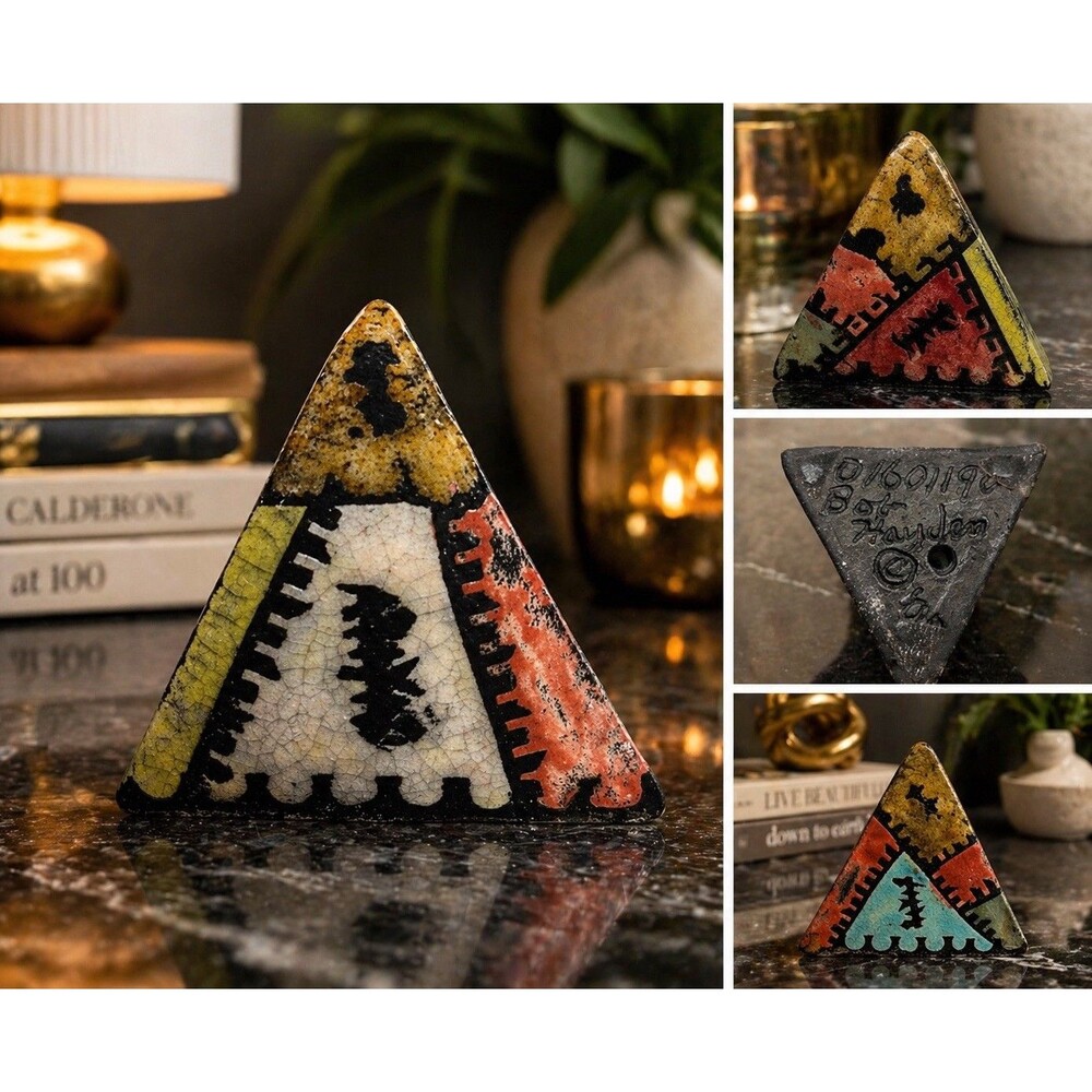 Bob Hayden Signed Ceramic Pyramid Sculpture, Multicolor Decorative Collectible